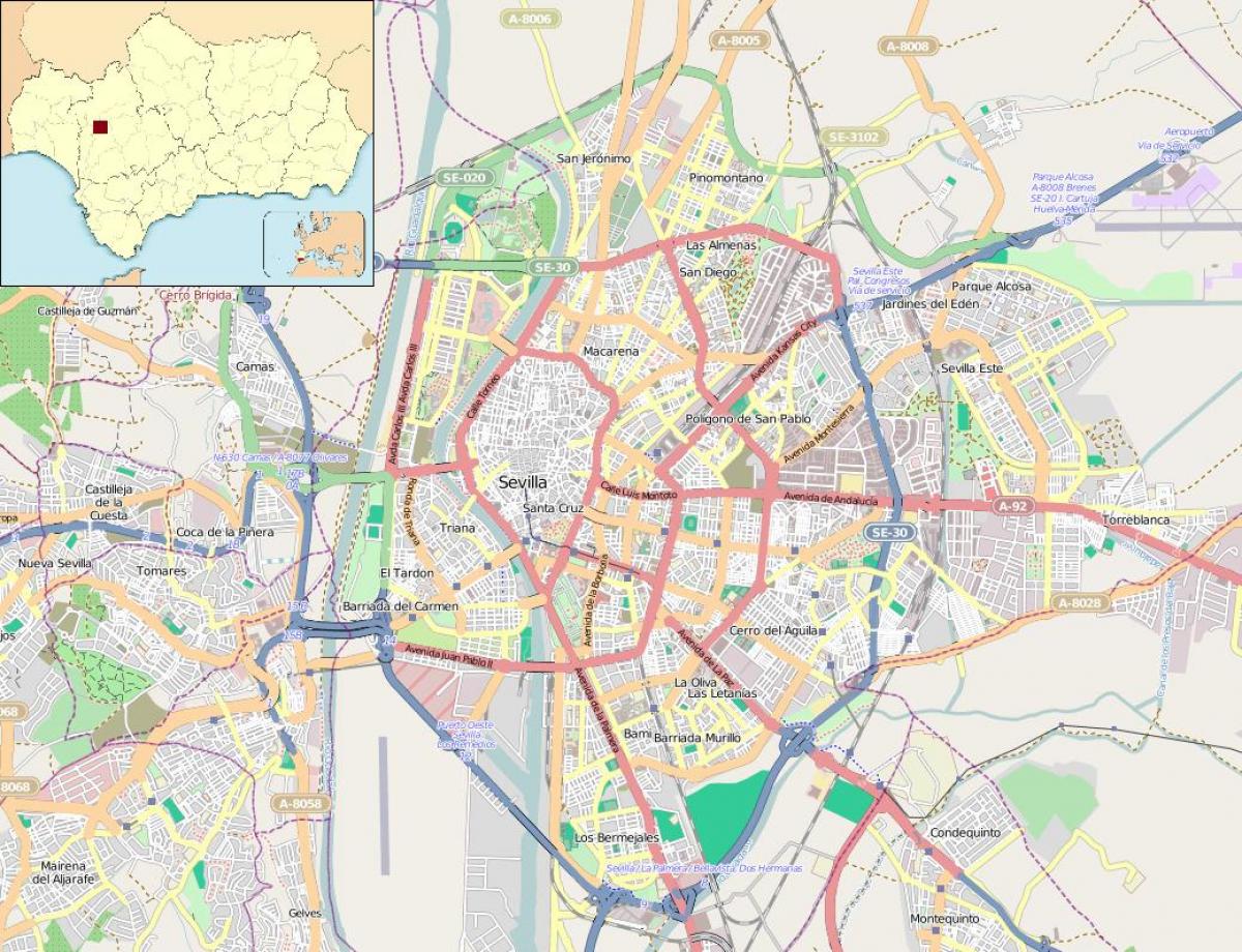 mapa de Sevilla españa barrios