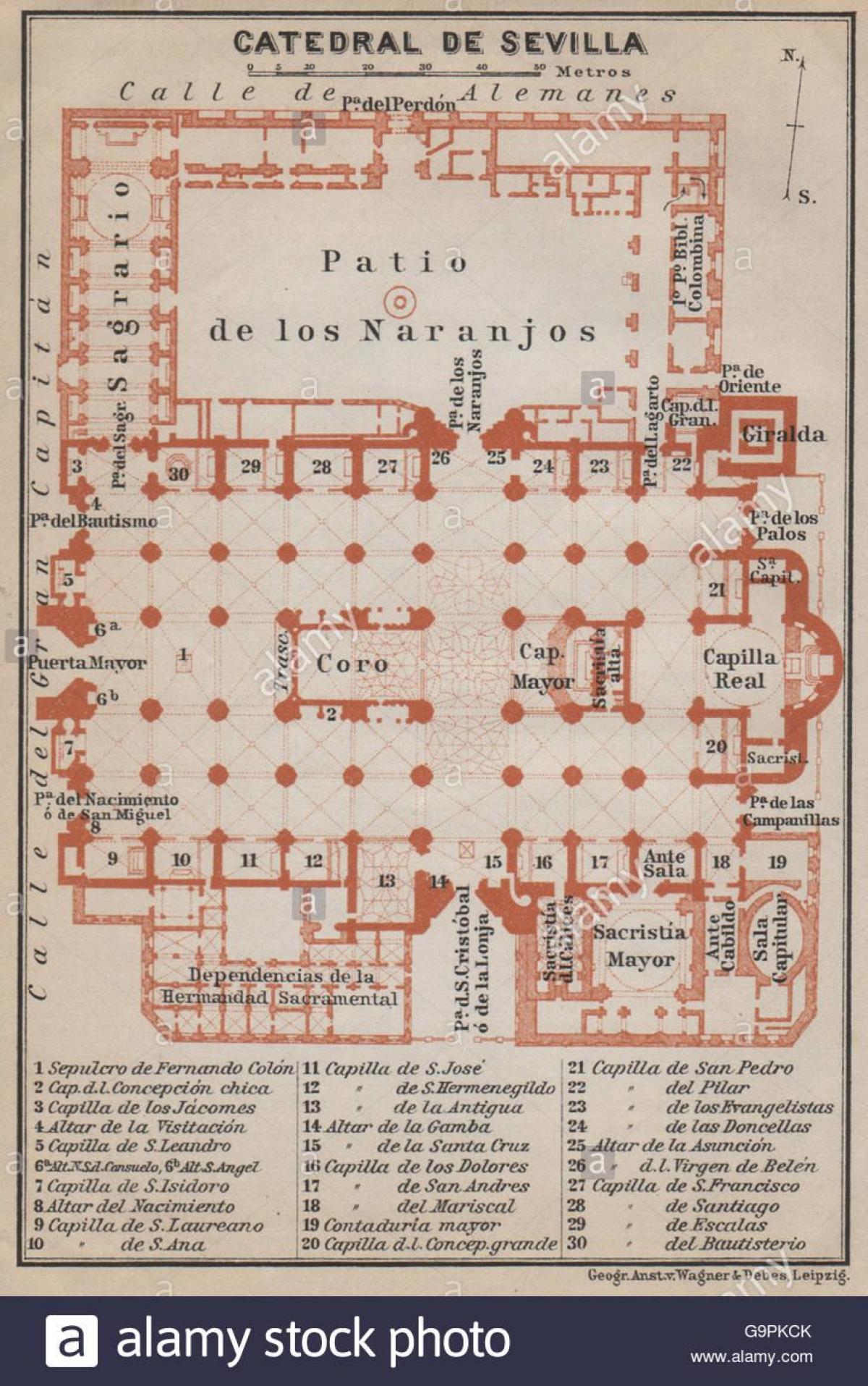 mapa da catedral de Sevilla