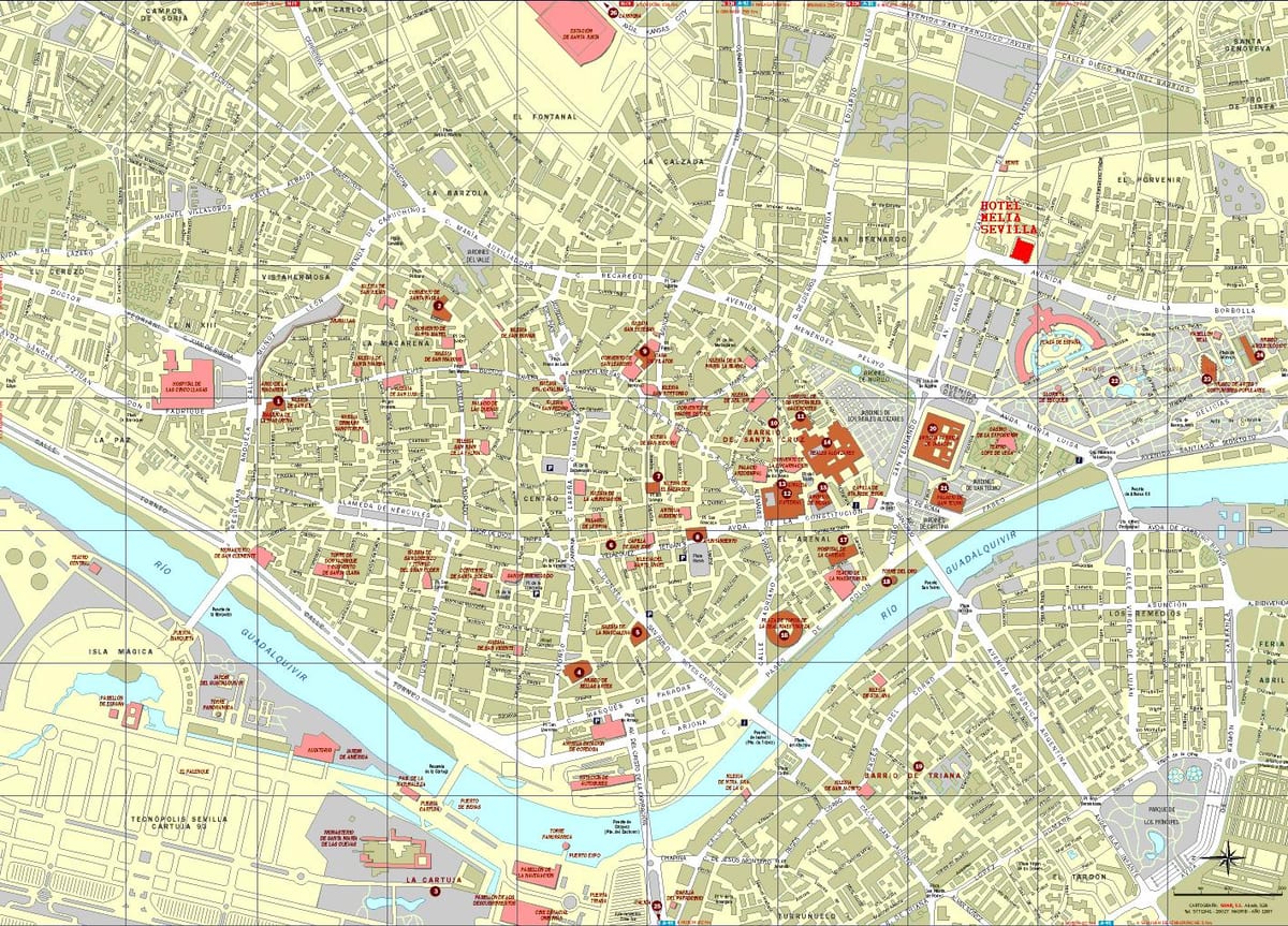 mapa de Sevilla e área circundante