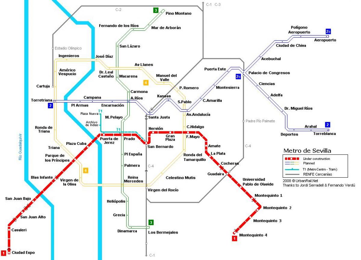 mapa do metro de Sevilla